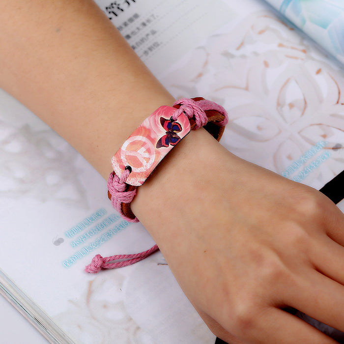 Jewelry WholesaleWholesale Peace Sign Butterfly Leather Bracelet JDC-BT-PK018 Bracelet 庞克 %variant_option1% %variant_option2% %variant_option3%  Factory Price JoyasDeChina Joyas De China