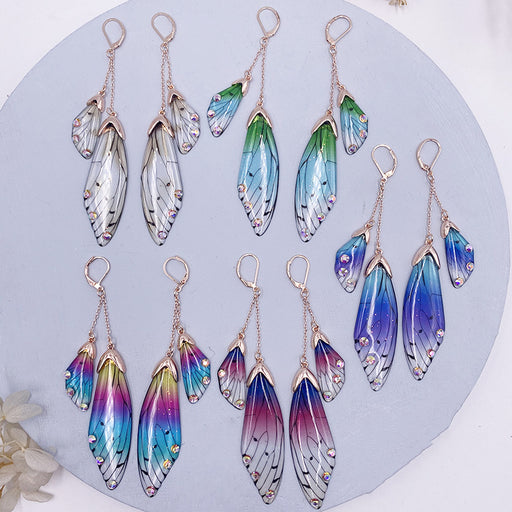 Jewelry WholesaleWholesale long style cicada wing wing gradient color butterfly crystal stud earrings JDC-ES-XuanY005 Earrings 宣妍 %variant_option1% %variant_option2% %variant_option3%  Factory Price JoyasDeChina Joyas De China