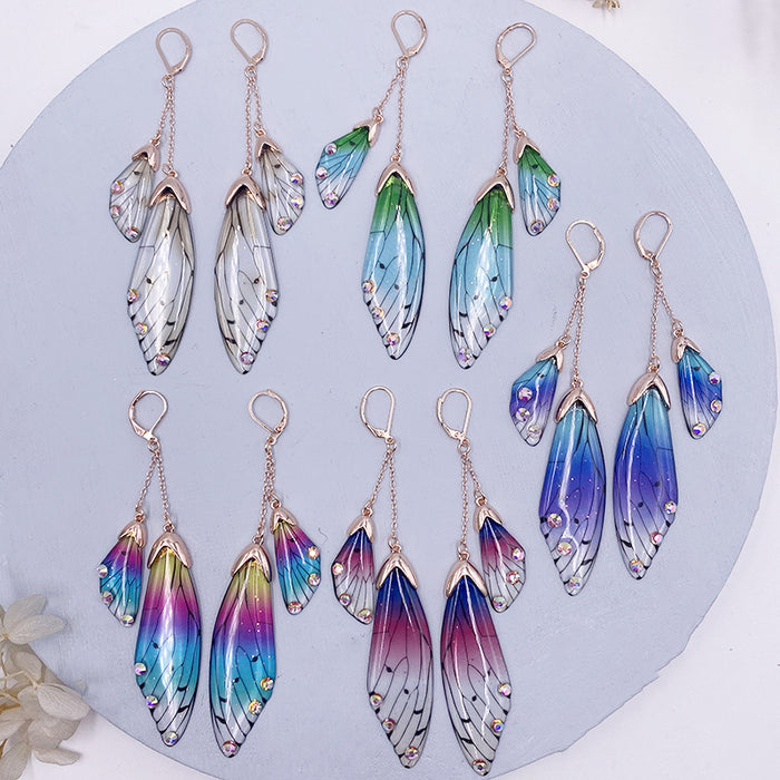 Jewelry WholesaleWholesale long style cicada wing wing gradient color butterfly crystal stud earrings JDC-ES-XuanY005 Earrings 宣妍 %variant_option1% %variant_option2% %variant_option3%  Factory Price JoyasDeChina Joyas De China