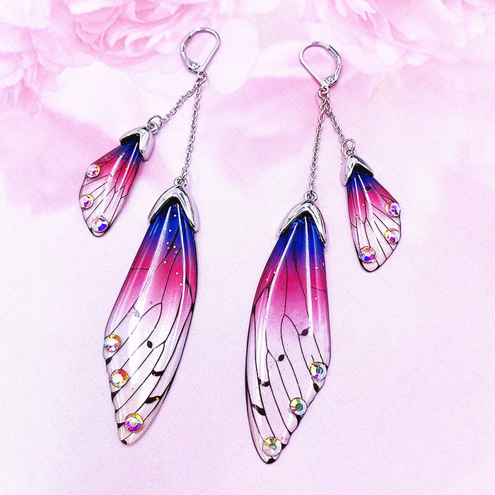 Jewelry WholesaleWholesale long style cicada wing wing gradient color butterfly crystal stud earrings JDC-ES-XuanY005 Earrings 宣妍 %variant_option1% %variant_option2% %variant_option3%  Factory Price JoyasDeChina Joyas De China