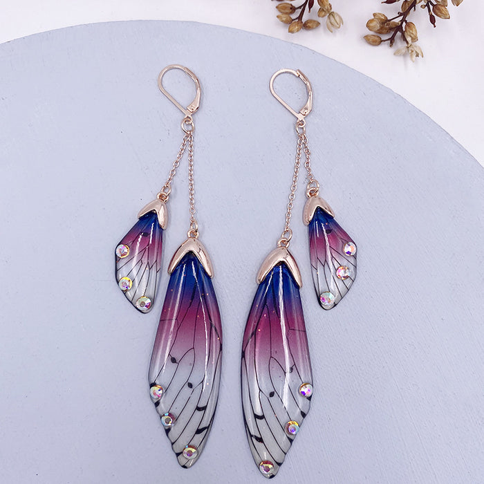 Jewelry WholesaleWholesale long style cicada wing wing gradient color butterfly crystal stud earrings JDC-ES-XuanY005 Earrings 宣妍 %variant_option1% %variant_option2% %variant_option3%  Factory Price JoyasDeChina Joyas De China