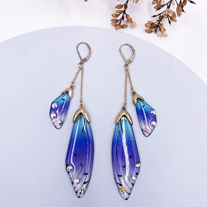 Jewelry WholesaleWholesale long style cicada wing wing gradient color butterfly crystal stud earrings JDC-ES-XuanY005 Earrings 宣妍 %variant_option1% %variant_option2% %variant_option3%  Factory Price JoyasDeChina Joyas De China