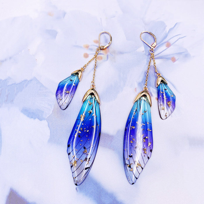 Jewelry WholesaleWholesale long style cicada wing wing gradient color butterfly crystal stud earrings JDC-ES-XuanY005 Earrings 宣妍 %variant_option1% %variant_option2% %variant_option3%  Factory Price JoyasDeChina Joyas De China