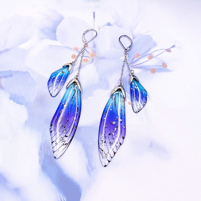 Jewelry WholesaleWholesale long style cicada wing wing gradient color butterfly crystal stud earrings JDC-ES-XuanY005 Earrings 宣妍 %variant_option1% %variant_option2% %variant_option3%  Factory Price JoyasDeChina Joyas De China