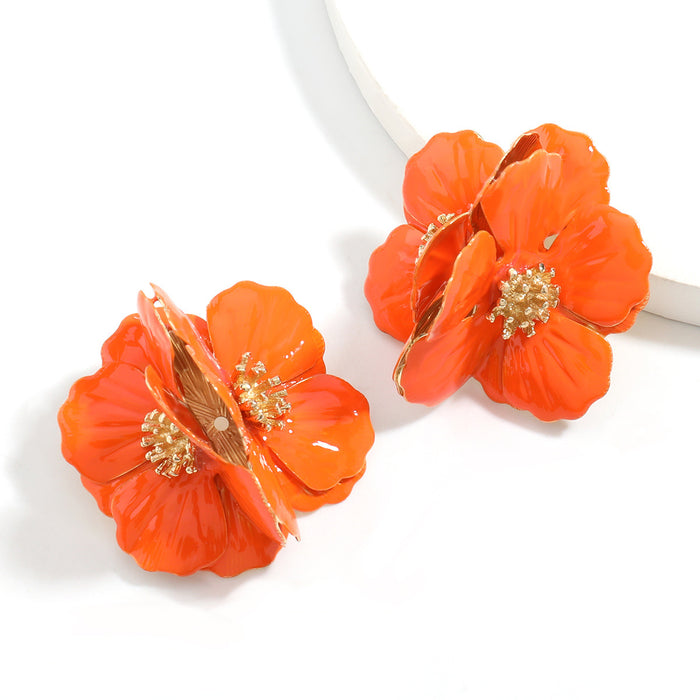 Wholesale Alloy Flower Earrings Alloy and Drip Oil JDC-ES-JL1072