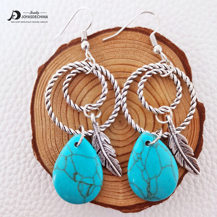 Wholesale Earrings Alloy Vintage Bohemian Turquoise 2 Pairs JDC-ES-HeYi091