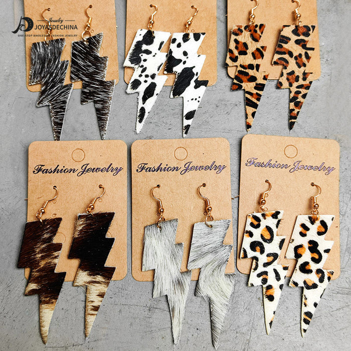 Wholesale Earrings Leather Lightning Leopard Cow Pattern 2 Pairs JDC-ES-HeYi077