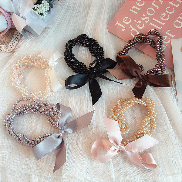 Wholesale Hair Scrunchies Pearl bow hair loop hair rope JDC-HS-WanD005