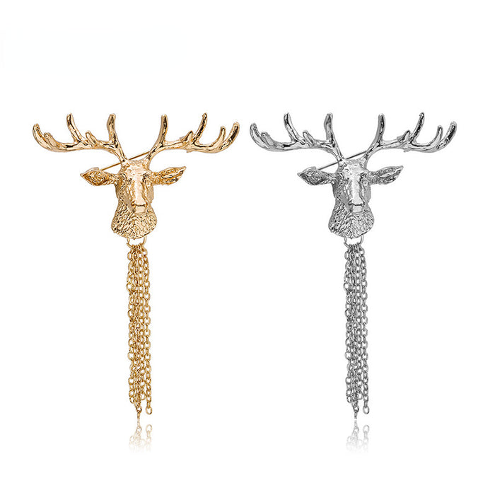 Wholesale Brooch Alloy Christmas Elk Head Tassel Collar Pin JDC-BC-MDD009