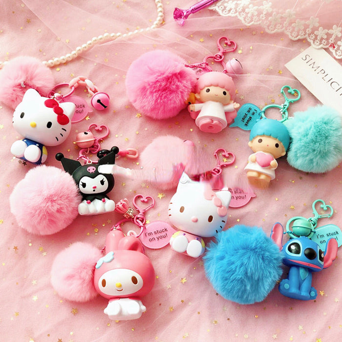 Wholesale cartoon keychain pendant hair ball pendant twin star doll MOQ≥2 JDC-KC-CYJ001