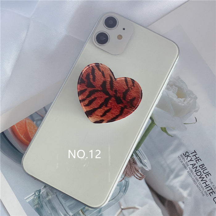 Wholesale Grips Mobile Phone Holder Leopard Print Heart Shaped Retractable Airbag Holder MOQ≥2 JDC-PS-weijiu009