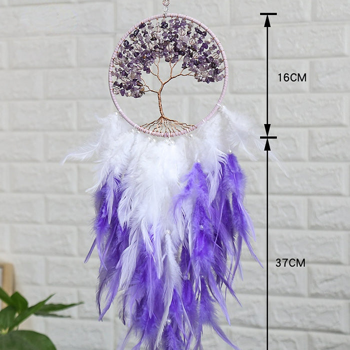 Wholesale Tree of Life Crystal Feather Iron Ring Dreamcatcher MOQ≥2 JDC-DC-LZ051