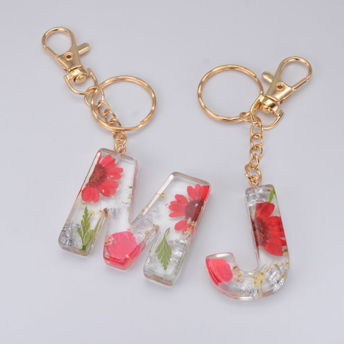 Jewelry WholesaleWholesale dried flower daisy 26 letters Keychain JDC-KC-YiWa002 Keychains 伊娃 %variant_option1% %variant_option2% %variant_option3%  Factory Price JoyasDeChina Joyas De China