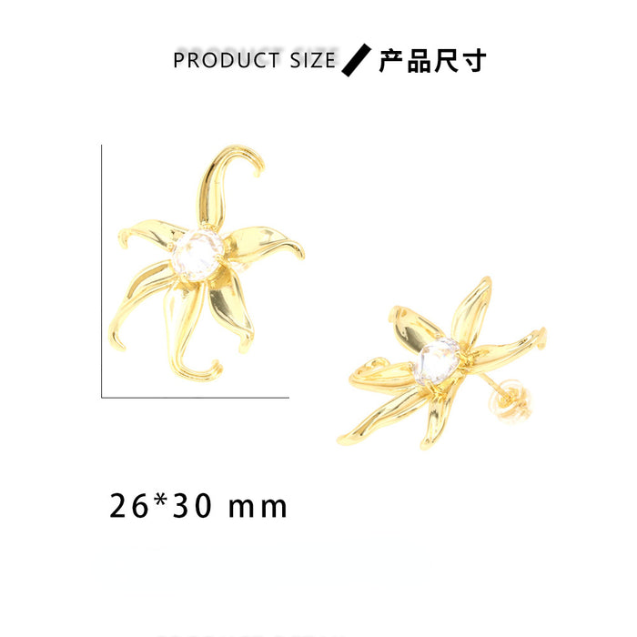 Wholesale Earrings Individual Irregular Gold Flowers Set with Zirconium JDC-ES-PREMTIANY001