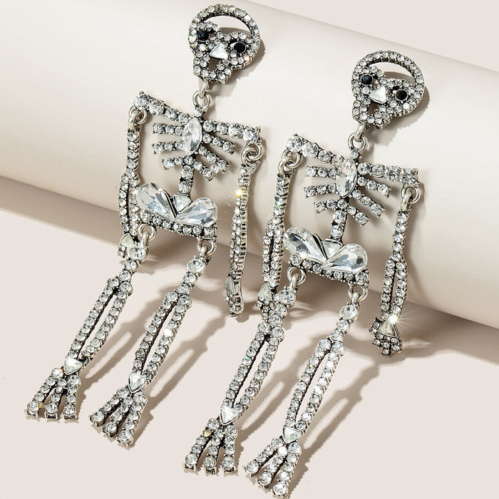 Wholesale Earrings Alloy Halloween Full Diamond Skull Humanoid Earrings JDC-ES-MOM022