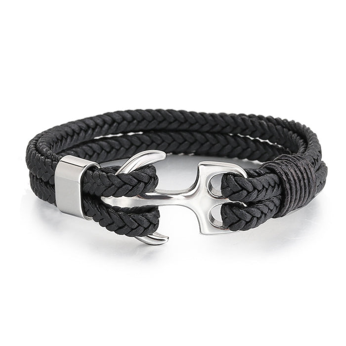 Wholesale Stainless Steel Mens Multilayer Leather Microfiber Braid Mens Leather Bracelet JDC-BT-ZiGe003