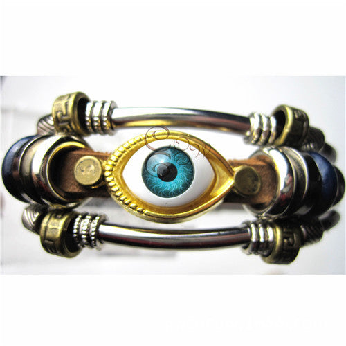 Wholesale Leather Bracelet Vintage Jewelry Blue Eye Jewelry JDC-BT-YonY006