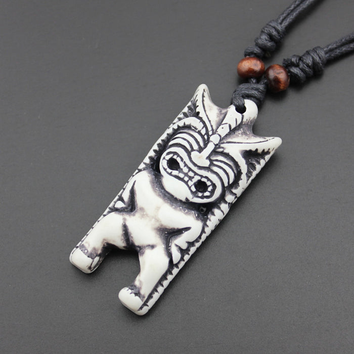 Wholesale statue necklace foreign trade tiki resin bone carving pendant necklace MOQ≥3 JDC-NE-Shangd009