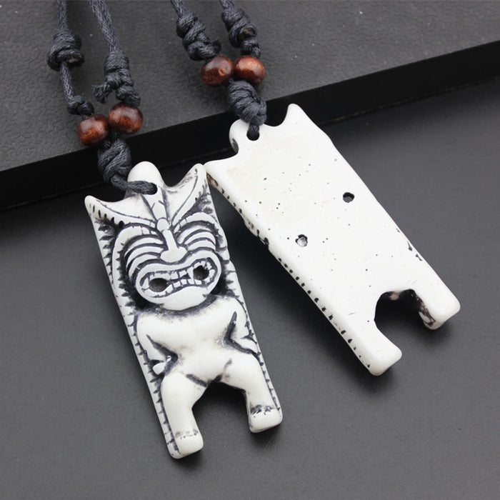 Wholesale statue necklace foreign trade tiki resin bone carving pendant necklace MOQ≥3 JDC-NE-Shangd009