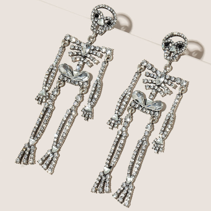 Wholesale Earrings Alloy Halloween Full Diamond Skull Humanoid Earrings JDC-ES-MOM022