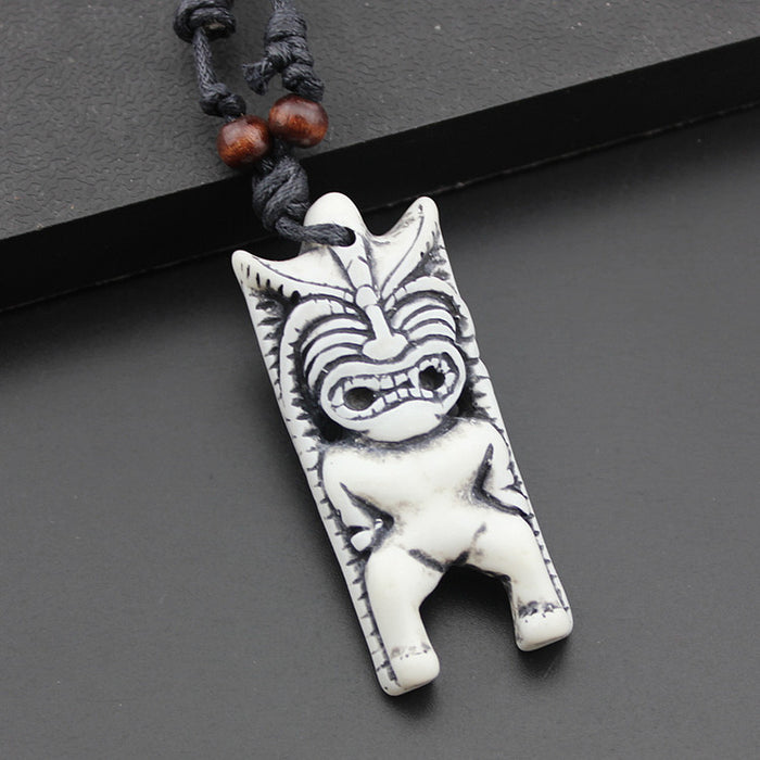 Wholesale statue necklace foreign trade tiki resin bone carving pendant necklace MOQ≥3 JDC-NE-Shangd009