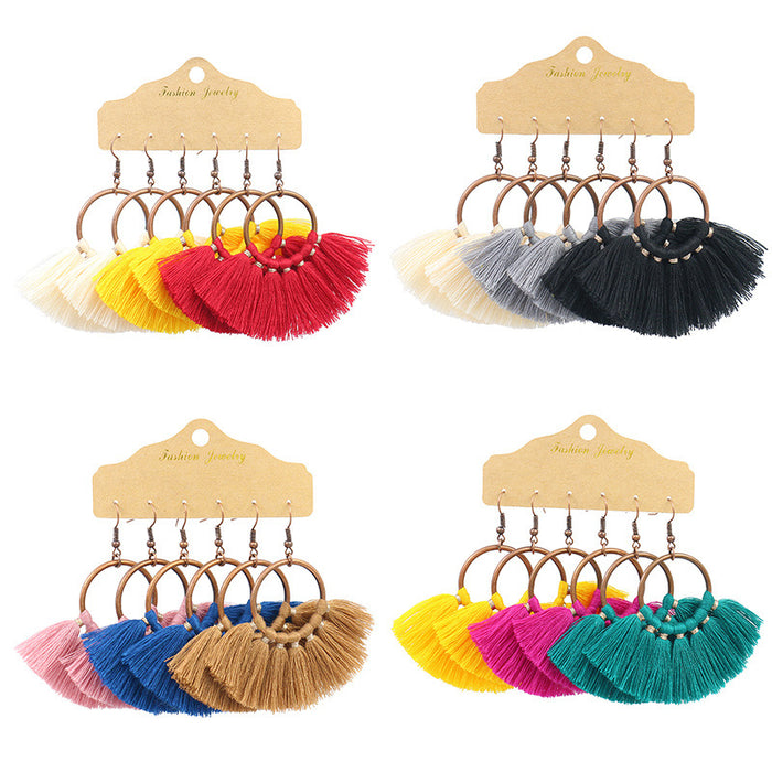 Wholesale Boho Round Tassel Stud Earrings Set JDC-ES-HH021