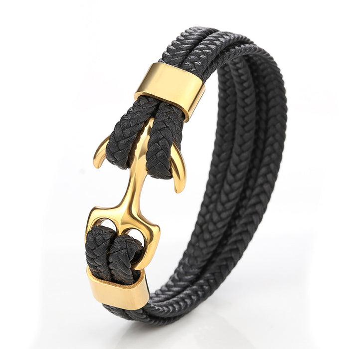 Wholesale Stainless Steel Mens Multilayer Leather Microfiber Braid Mens Leather Bracelet JDC-BT-ZiGe003