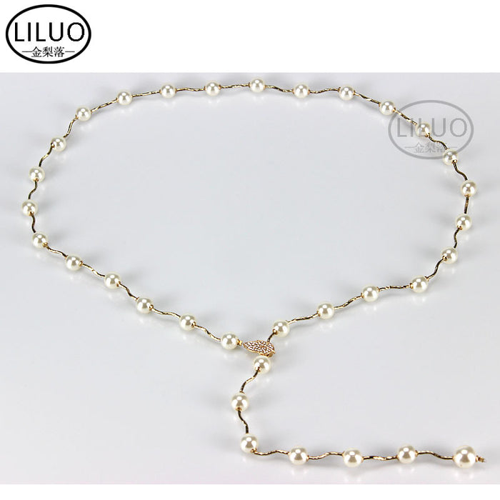 Wholesale Pearl Rhinestone Metal Dress Belt JDC-WB-JLL006