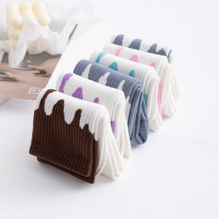 Wholesale Cream Flowing Contrast Color Sports Socks Cotton Socks Mid Tube MOQ≥3 JDC-SK-FuW002