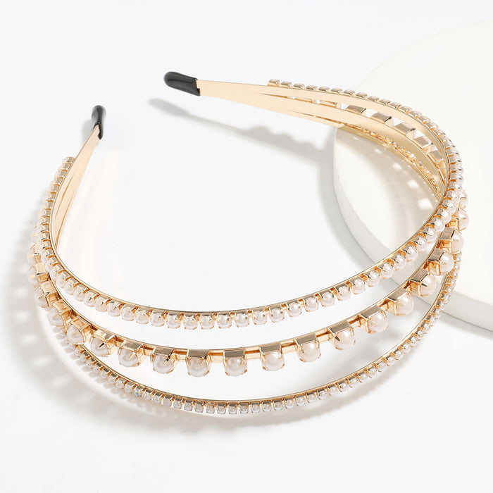 Wholesale Pearl Three Layers Headband Alloy Rhinestone Imitation Pearl JDC-HD-JL077