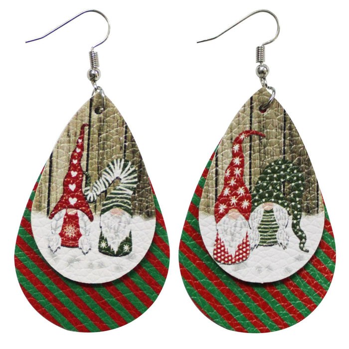 Wholesale Earrings PU Christmas Print Water Drop Shape MOQ≥2 JDC-ES-Tianpi003