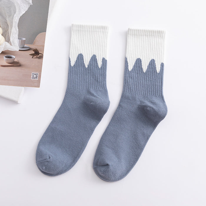 Wholesale Cream Flowing Contrast Color Sports Socks Cotton Socks Mid Tube MOQ≥3 JDC-SK-FuW002