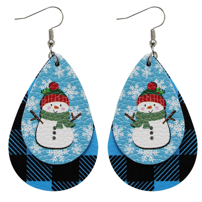 Wholesale Earrings PU Christmas Print Water Drop Shape MOQ≥2 JDC-ES-Tianpi003