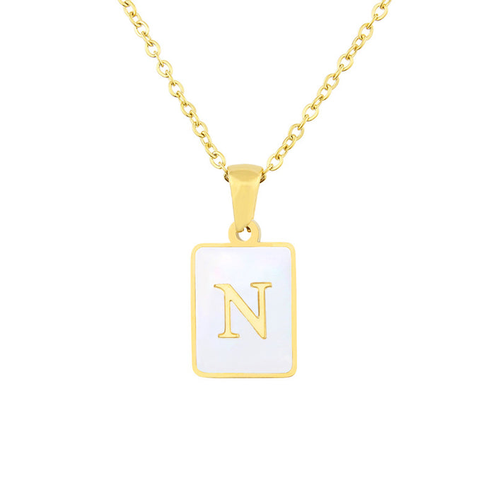 Wholesale Necklace Stainless Steel Square Shell 26 Letter Necklace JDC-NE-BaiT003