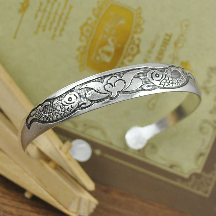 Wholesale Tibetan Silver Bracelet Miao Silver Jewelry Vintage Carved Opening JDC-BT-YF005