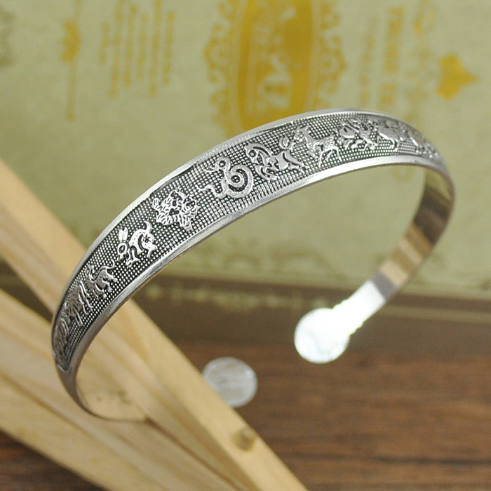 Wholesale Tibetan Silver Bracelet Miao Silver Jewelry Vintage Carved Opening JDC-BT-YF005