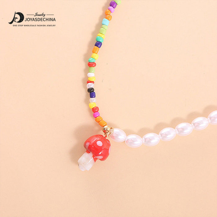 Wholesale color rice beads love short mushroom rice bead neck chain JDC-NE-YinH004