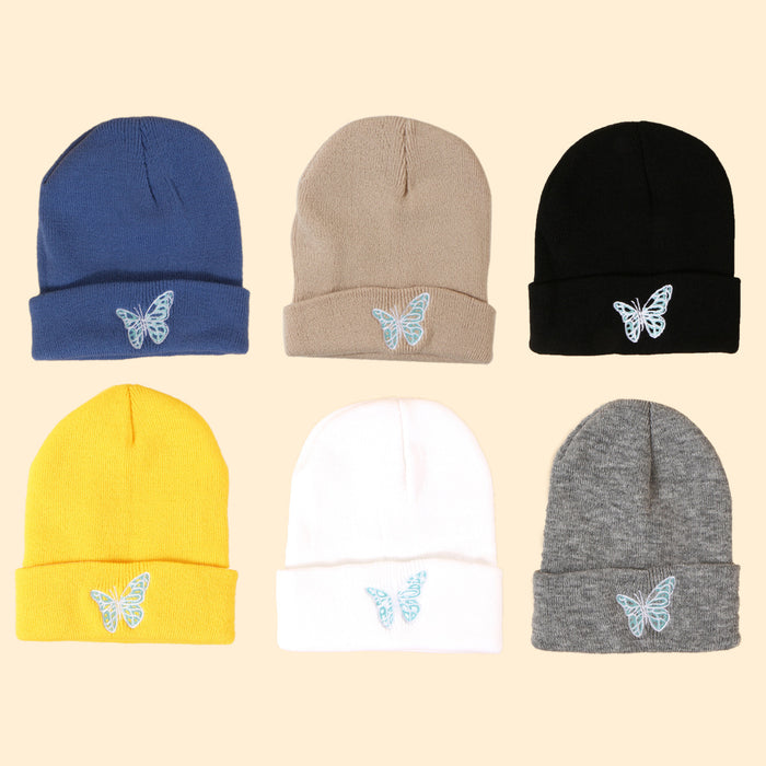 Wholesale Hat Wool Winter Warm Outdoor Embroidered Butterfly Knitted Hat MOQ≥2 JDC-FH-TangQ002