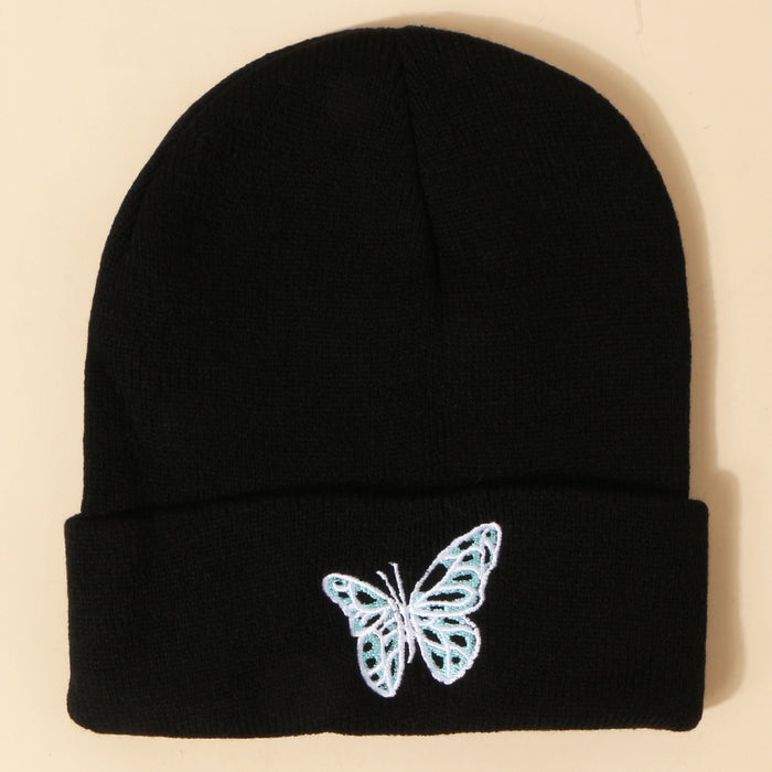 Wholesale Hat Wool Winter Warm Outdoor Embroidered Butterfly Knitted Hat MOQ≥2 JDC-FH-TangQ002