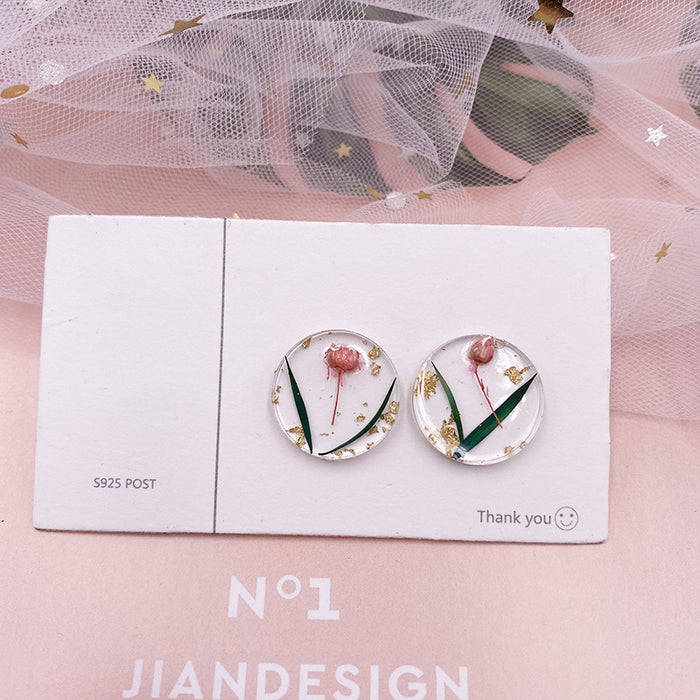 Jewelry WholesaleWholesale S925 Silver Needle Round Transparent Geometric Dried Flower Rose Earrings JDC-ES-XuanY007 Earrings 宣妍 %variant_option1% %variant_option2% %variant_option3%  Factory Price JoyasDeChina Joyas De China