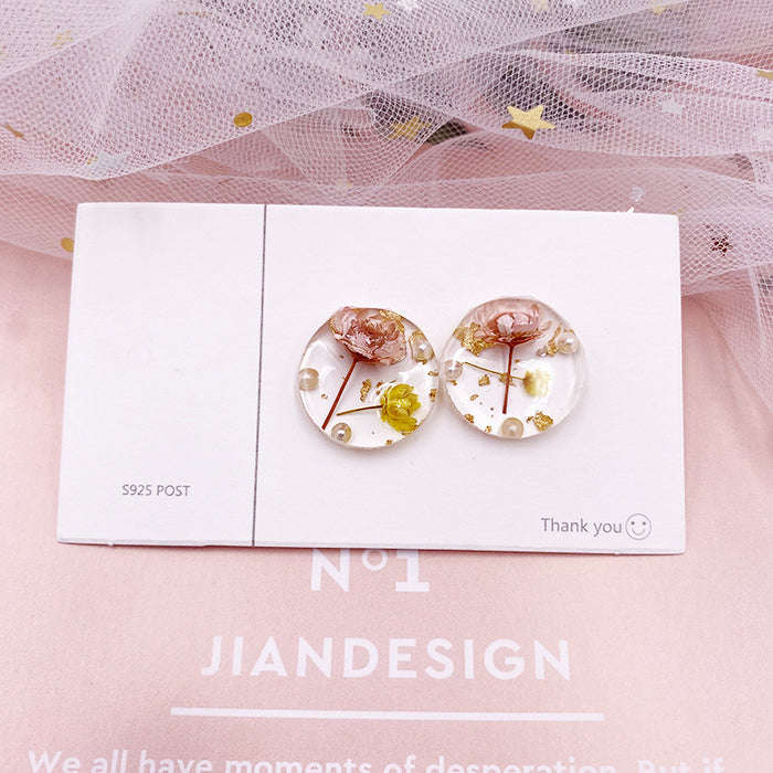 Jewelry WholesaleWholesale S925 Silver Needle Round Transparent Geometric Dried Flower Rose Earrings JDC-ES-XuanY007 Earrings 宣妍 %variant_option1% %variant_option2% %variant_option3%  Factory Price JoyasDeChina Joyas De China