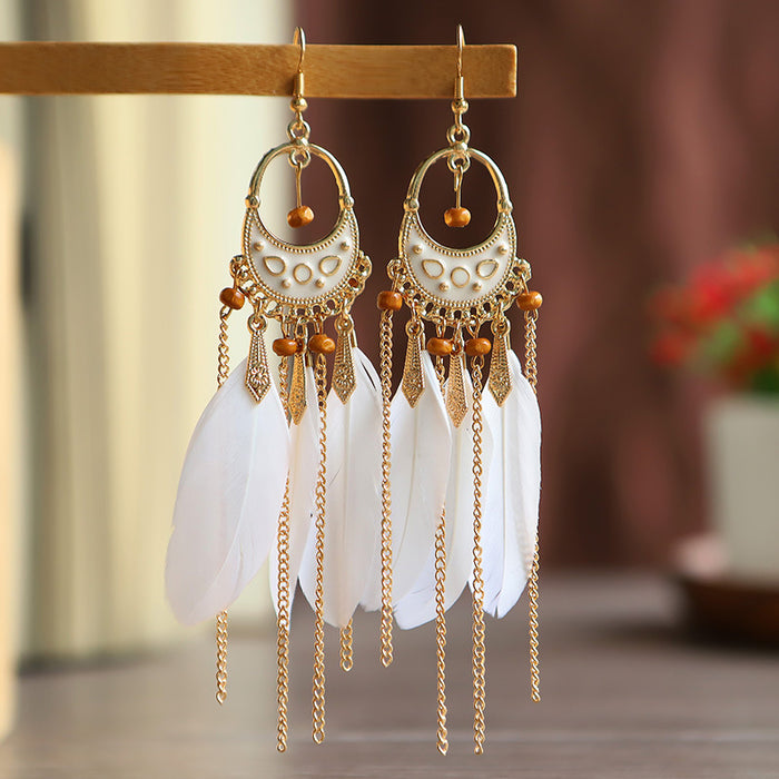 Jewelry WholesaleWholesale tassel feather boho alloy earrings JDC-ES-Daiq035 Earrings 黛茜 %variant_option1% %variant_option2% %variant_option3%  Factory Price JoyasDeChina Joyas De China