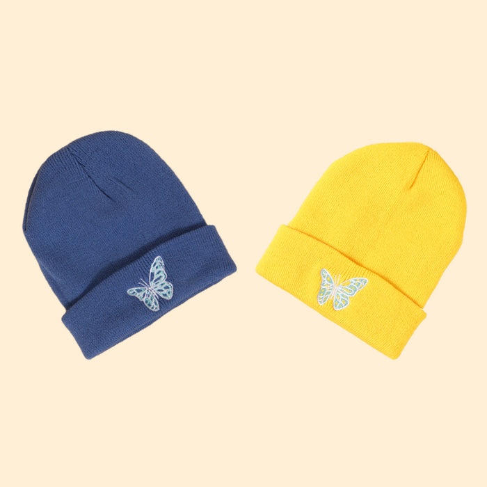 Wholesale Hat Wool Winter Warm Outdoor Embroidered Butterfly Knitted Hat MOQ≥2 JDC-FH-TangQ002