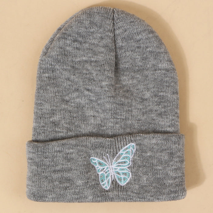 Wholesale Hat Wool Winter Warm Outdoor Embroidered Butterfly Knitted Hat MOQ≥2 JDC-FH-TangQ002