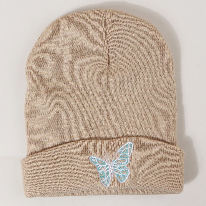 Wholesale Hat Wool Winter Warm Outdoor Embroidered Butterfly Knitted Hat MOQ≥2 JDC-FH-TangQ002