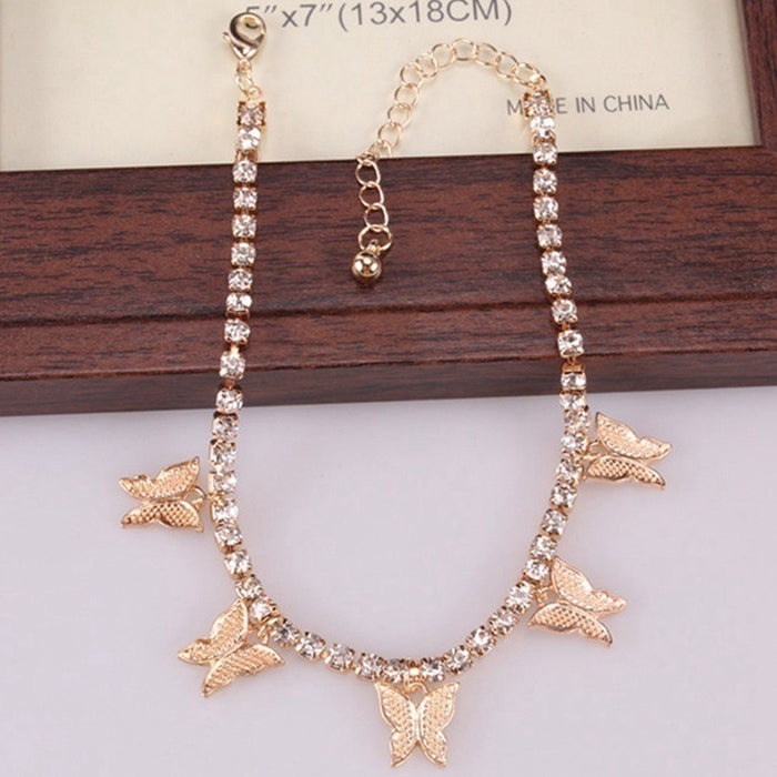 Wholesale Rhinestone Small Butterfly Anklet Tassel Anklet JDC-AS-D027