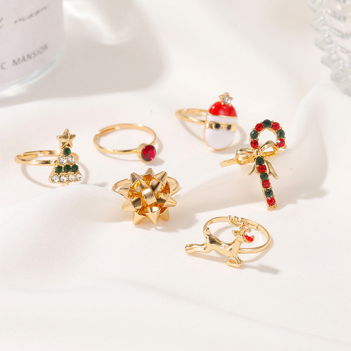 Wholesale Rings Alloy Christmas 6-Piece Set Cute Cartoon Elk Adjustable JDC-RS-D080