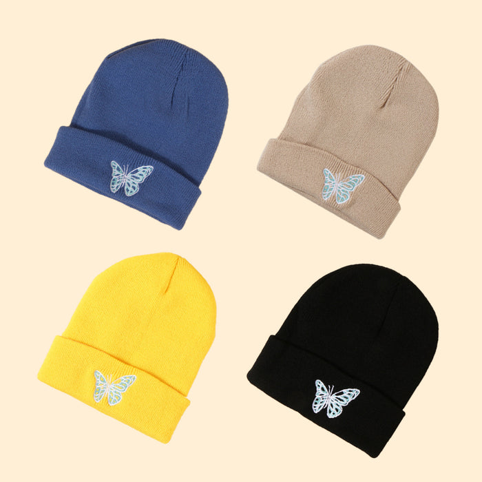 Wholesale Hat Wool Winter Warm Outdoor Embroidered Butterfly Knitted Hat MOQ≥2 JDC-FH-TangQ002