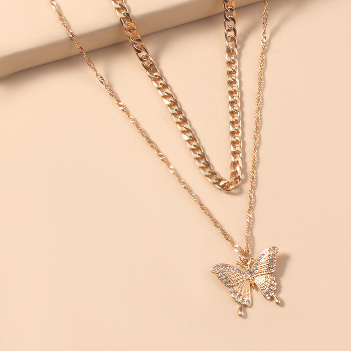 Wholesale Vintage Thick Chain Diamond Butterfly Set Chain JDC-NE-Duoh003