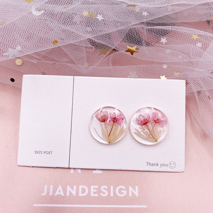 Jewelry WholesaleWholesale S925 Silver Needle Round Transparent Geometric Dried Flower Rose Earrings JDC-ES-XuanY007 Earrings 宣妍 %variant_option1% %variant_option2% %variant_option3%  Factory Price JoyasDeChina Joyas De China